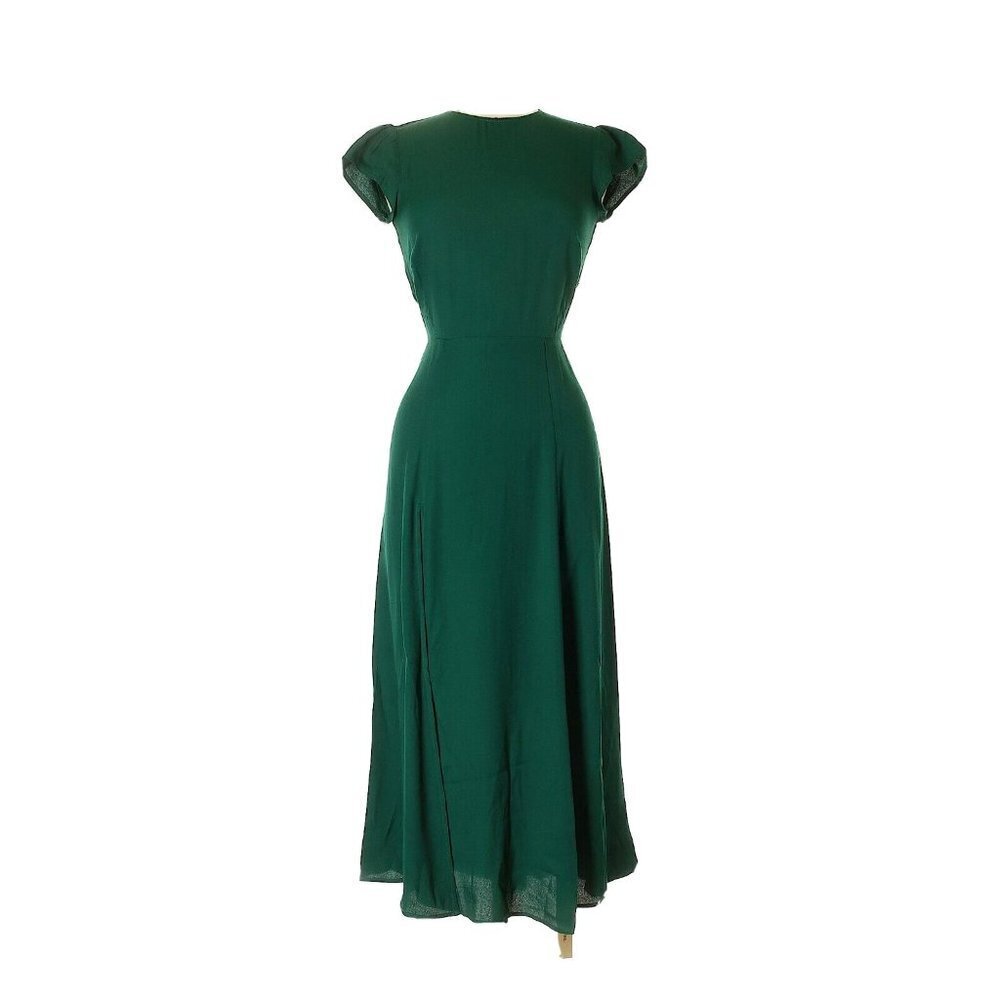 NWT Reformation Gavin in Emerald Green Cutout Back Side Slit Crepe Midi Dress 24